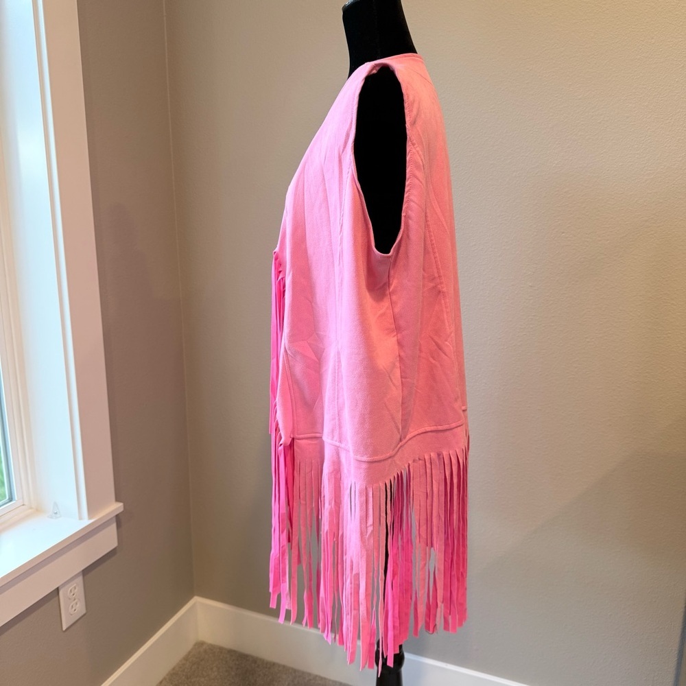 Hot pink 70’s retro hippie cowgirl costume fringe faux suede vest size XXXL - Picture 3 of 6